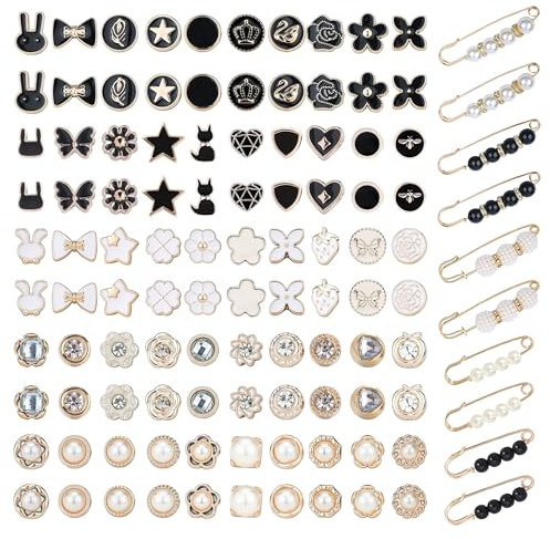 PYSEOSISE Broche de Boutons, 110 Pièces Boutons de Broche de Chemise, Élégantes Broche de Sécurité Broche Femme Vetement pour Cardigans Robes Foulards Jeans DIY DéCoration