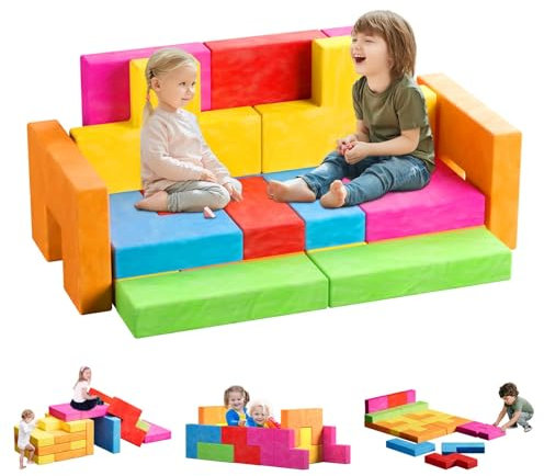 EKEPE 18PCS Modulares Kindersofa, Multifunktionales Spielsofa aus Bausteinschaum für Spielzimmer, Schlafzimmer, Umwandelbares Sofa und Bodenkissen