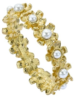 Ted Baker Darell Daisy Pearl Bangle Bracelet for Women (Gold/Pearl)