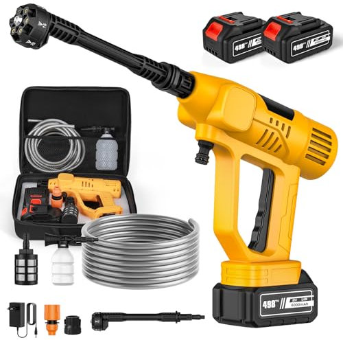 Nettoyeur Haute Pression sans Fil, Max 65 Bar Nettoyeur Haute Pression sur Batterie avec 2 x 3,0 Ah Batteries + Chargeur, Buse 6 en 1, 1-10 Niveaux de Pression, Écran LCD, pour Voiture, Jardin
