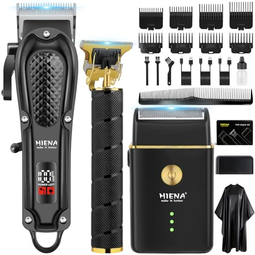 HIENA PRO Tondeuse à cheveux pour homme, sans fil, tondeuse à cheveux, tondeuse à barbe, rasoir à lames, kit complet de rasage et de coupe de cheveux électrique (3 pièces)