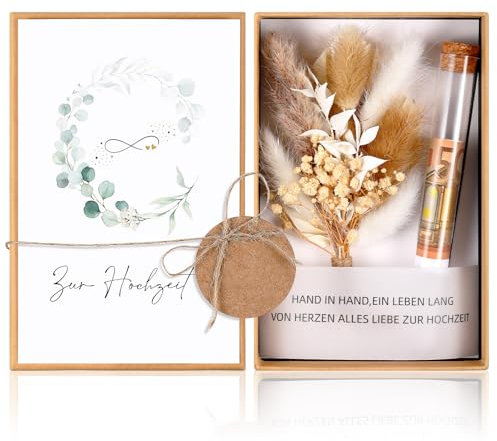 Hestya Hochzeit Geldgeschenk Verpackung Geschenkbox Hochzeitskarte Trockenblumen Hanfseil Kunststoff Reagenzglas Band Kraftpapier Anhänger Geld Hochzeitsgeschenke für Brautpaar(Eukalyptus Hochzeit)