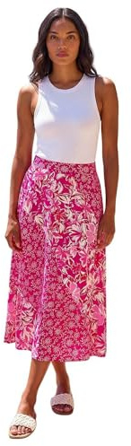 Roman Jersey Skirt for Women UK - Ladies Midi Maxi Floral Animal Print Autumn Winter Swing Smart Casual Office Cocktail Party Going Out Evening Holiday Cruise - Pink Multi - Size 12