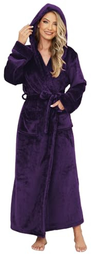 ZFSOCK Vestaglia Donna Lunga Invernale: Accappatoio in Flanella con Cappuccio Caldo Vestaglia in Morbido Pile con Cintura Tasche per Casa Spa Hotel Regalo di Natale - Viola 2XL/3XL