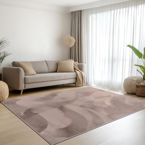 Teppich-Traum Teppich Wohnzimmer Schlafzimmer Kurzflorteppich Hasenfell Kunstfell Optik seidig weich samtig schimmernd pflegeleicht einfarbig Taupe 160 x 230 cm