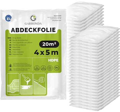 Garronda Plástico Cubretodo para Pintar y Obras 4x5 m 20 m² 48 uds GD-0166 | Lámina protectora de plástico multiuso para cubrir muebles y proteger el suelo en pintura, obras, uso interior y exterior