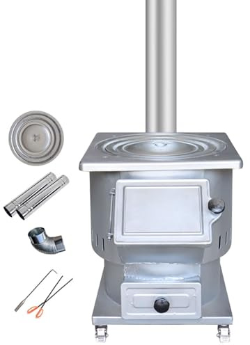 Stufa A Pellet Stufa A Legna Economica Include Pinze, Gancio E Canna Fumaria Da 80 Cm Ruote Girevoli Nella Parte Inferiore Capacità Di Carico 250 Kg