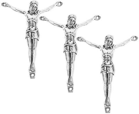 Garneck 3 Stück Silberfarbene Jesus-korpus-Figur aus Metall Langlebige Katholische DIY-Kreuz-Dekoration Antik-silbernes Heiligenbild für Wand Holzkreuz-bastelbedarf