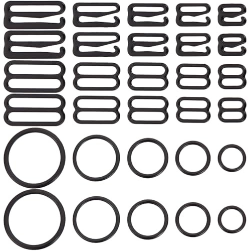 GORGECRAFT 120Pcs 15 Styles Swimsuit Bra Hooks Replacement Black Metal Bathing Suit Clasp Adjustment Slider Bra Strap Rings for Slip Dress Back Swimsuit Straps Tightener Bathing Suit 8,10,12,15,20mm