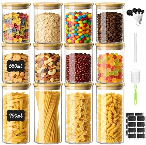 AMIPOW Bocaux en Verre,12pcs Bocal en Verre avec Couvercle Bocaux en Verre Hermétique - in 2 Formats : 950ml et 550ml Bocal en Verre