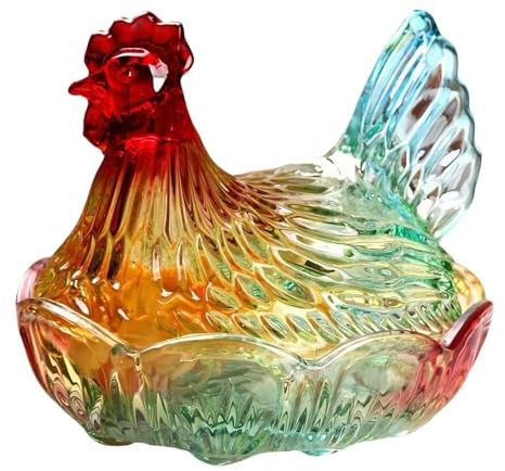 Glasschale mit Henne auf Nest, mit bezauberndem Henne-Design, 21,5 x 17,5 x 18,5 cm, dekorative Geflügelschale, Hahn Dessertbehälter, elegante klare Oberfläche, für Zuhause, Büro, Hochzeit, Sammler
