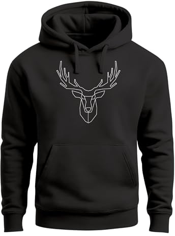 Neverless Hoodie Herren Hirsch Polygon Geweih Geometrisch Formen Sweatshirt Kapuze Kapuzenpullover