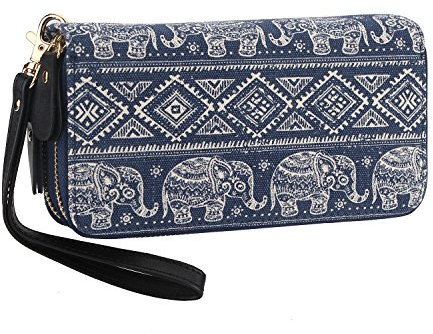 Portafoglio Donna Lungo Magico Doppio Grande con Cinghia Bracciale Cerniera Porta Moneta (Elefante)