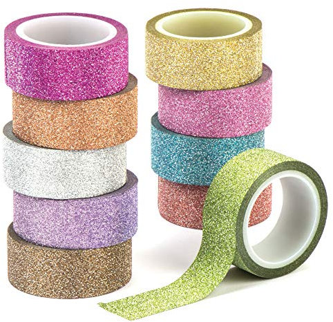 Baker Ross Nastro Adesivo Glitterato, Articoli Artistici Natalizi per Realizzare Decorazioni e Creazioni Fai da Te (Confezione da 10)