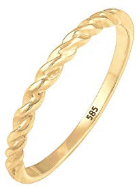Elli PREMIUM Ring Damen Band Basic Geo Twisted Gedreht in 585 Gelbgold