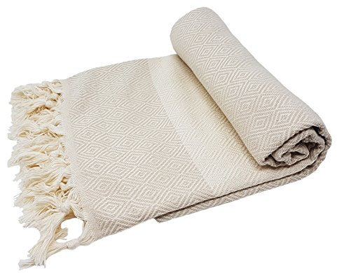 Stefano Ferrante ELMAS Hamamtuch Saunatuch Pestemal Fouta Strandtuch Badetuch Handtuch Baumwolle Backpacker 100x180 cm (Beige)