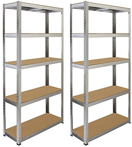 Steel Shelving Units 2 x 5 Tier Galwix Racking Bays Garage Storage Workbench Heavy Duty Powder Coated Galvanised Rack Shelves Workshop Shed Office Warehouse 175kg Shelf Capacity 180 x 30 x 180cm