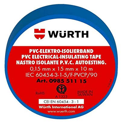 10 Isolierband blau 15 mm x 10 m x 0,15 mm Würth 098551115 PVC selbstverlöschend IEC RoHS Elektrokleber 15 x 10 mm/m