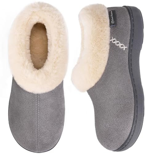 EverFoams Damen Hausschuhe aus Mikro-Wildleder flauschig mit Plüsch gefüttert mit gemütlichem Memory-Schaum grau, 38/39 EU