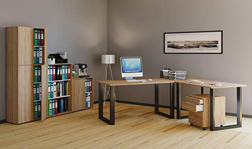 VCM Holz Schreibtisch Computertisch Arbeitstisch Büromöbel Eckschreibtisch Lona Tiefe 50 U Alu Schwarz 190x130x50, Sonoma-Eiche