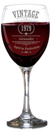 Personalised Red Wine Glass | Engraved ‘Vintage - Aged to Perfection’ White Wine Glass | Customised Gift for Birthday Christmas Wedding Anniversary | Add Any Custom Birth Year and Name, 250 ml