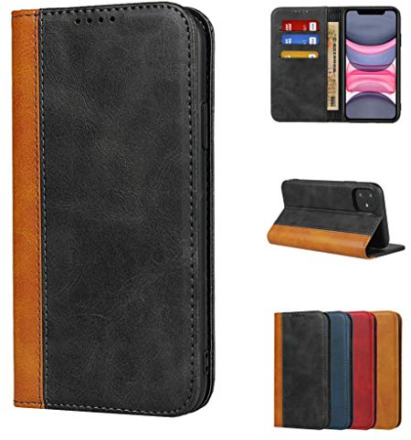 Copmob iPhone 11 Case, iPhone 11 Case, Premium Magnetic Flip Leather Wallet Case, [3 Card Slots] [Stand Function] [Shockproof TPU] Case for iPhone 11 – Black + Yellow