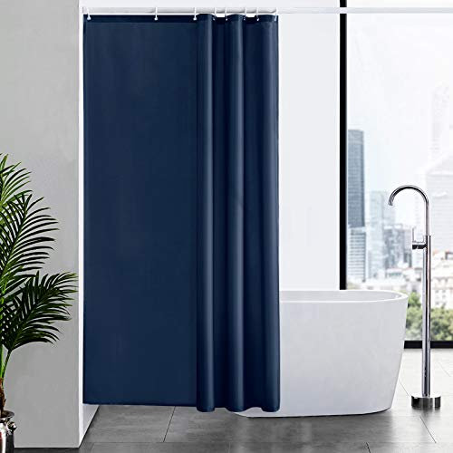 Furlinic Duschvorhang Textil Anti-schimmel Wasserdicht Waschbar Badvorhang aus Polyester Stoff Dunkelblau 120x200cm mit 8 Duschvorhangringen.