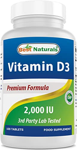 Best Naturals Vitamin D3 2000 IU (50 mcg) - 100 Tablets - 100 Days Supply - Helps Support Immune Health, Strong Bones and Teeth, & Muscle Function (100 Count (Pack of 1))