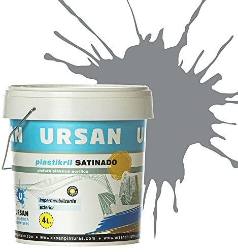 U URSAN - Plastikril Satinado Pintura Exterior Satinada - Pintura Impermeabilizante - Indicada para Fachadas con Alta Resistencia a Agentes Atmosféricos - GRIS CLARO 4L