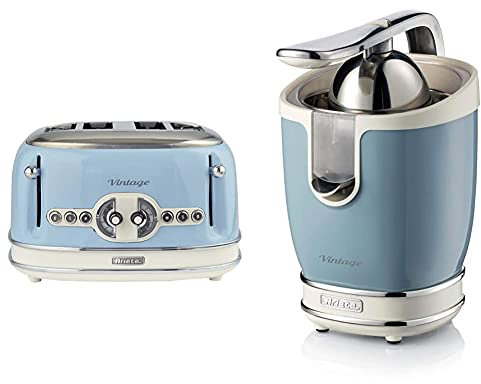 Ariete 156 Tostapane Di Design A 4 Fette, 6 Livelli Di Tostatura, 1600 W & 413, Spremiagrumi Vintage, Spremiagrumi Elettrico Con Leva Professionale