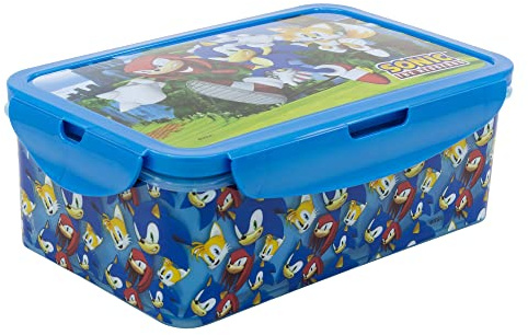 Sonic The Hedgehog - Contenitore rettangolare per alimenti Bento per bambini, con scomparti rimovibili, 1190 ml, a prova di perdite, senza BPA