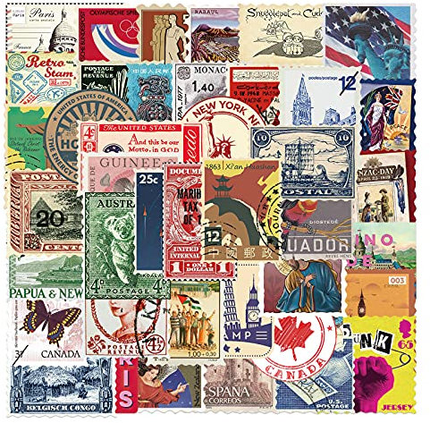 50 Pcs Retro Stickers Aesthetic Waterprof Vinyl Anime Sticker for Laptop Water Bottle Hard Hat Skateboard Adults Kids Teens Girls Boys (Stamp)