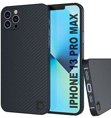 Punkcase for iPhone 13 Pro Max Carbon Fiber Case [AramidShield Series] Ultra Slim & Light Kevlar Skin Made from 100% Real Aramid Fiber | Military Grade Protection for iPhone 13 Pro Max (6.7) [Black]