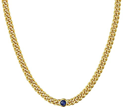 FindChic Damen Mondstein Halskette Choker Figaro in Ketten für Männer Goldkette aus Kupfer September Saphir Lapislazuli Kette
