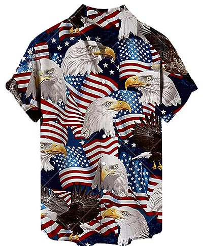 Amerikanisches Unabhängigkeitstag Hemd für Herren Sommer lässig Strandhemd Retro USA Flagge Adler Grafik 3D Digitaldruck Kurzarm T-Shirt