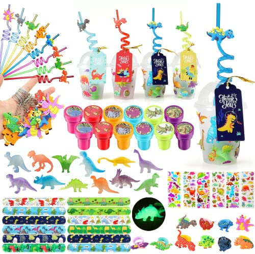 iZoeL Dinosaure Jouet Pinata Dinosaure, 12 Gobelets Pailles Dinosaures, Bracelet Claque Figurine Dinosaure Stickers Dinosaure, Decoration Anniversaire Dinosaure pour Garcon Fille Enfaant