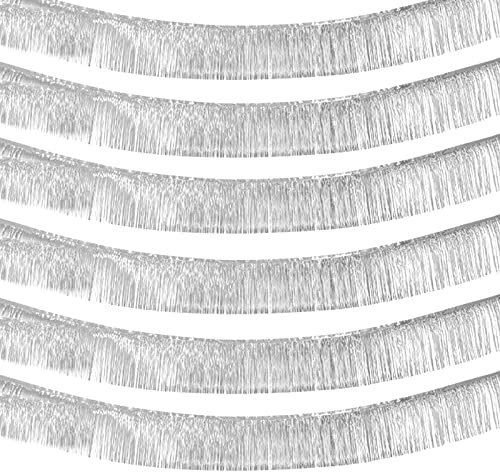6 Stück 3 m Silberfolie Fransen Girlande Metallic Lametta Luftschlangen Banner Wandbehang Vorhang Hintergrund Banner für Parade Floats, Valentinstag, Hochzeit, Geburtstag, Mardi Gras Party
