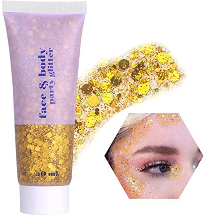 Bestauty Glitzer Body Glitter Gel, Body Glitter Gel 50ml Glitzer Gesicht Festival, für Gesicht Haare Lippen Nägel DIY, Long-Lasting für Festival Party Make-up(#2 Gold)