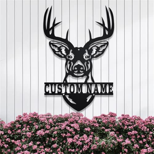 Personalisierte Hirschkopf-Metall-Wandkunst, benutzerdefinierte Hirschjäger, Nachnamensschilder für Zuhause, individuelle Hirschjagd-Monogramm-Wanddekoration, Metallschilder für draußen
