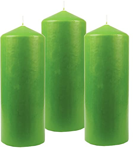 HS Candle Stumpenkerzen Wachskerzen Ø8cm x 20cm (3er Pack) Limette - Lange Brenndauer, Hergestellt in EU, Kerzen Blockkerzen - Wachs Stumpen