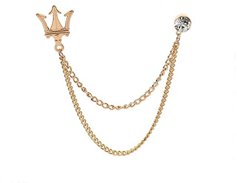 MAYIYAHO Broche Trident en métal Cristal Gland Chain Badge British Style Hommes 's Costume Chemise Col Pins Mode Bijoux Accessoires