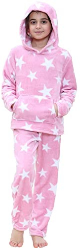 A2Z 4 Kids Girls Stars Fleece Pyjamas Extra Soft Loungewear - PJS 204 Stars Print Pink 9-10