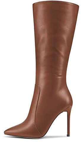 MAGIOPY Donna Spillo Alto High Tacco Heel a Punta Metà polpaccio Cerniera Ufficio Cute 10 CM Heels Stivali Marrone 40 EU