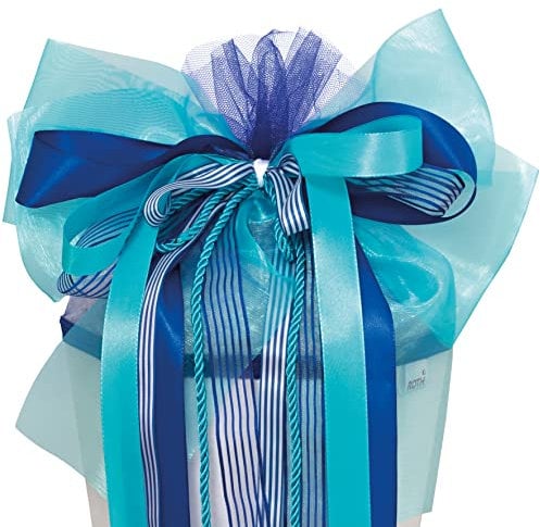 ROTH XXL Schultütenschleife California Blue - fertig gebunden ca. 63 x 32 cm - Schulanfang-Schleife