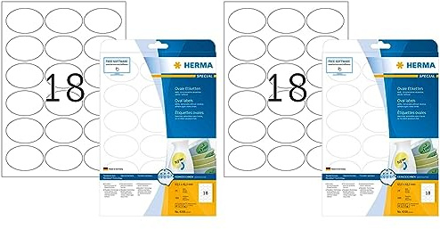 Universal Etiketten ablösbar, 25 Blatt, 63,5 x 42,3 mm, 18 Stück pro A4 Bogen, 450 Aufkleber, selbstklebend, bedruckbar, matt, blanko Klebeetiketten aus Papier, weiß (Packung mit 2)