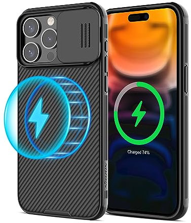 Nillkin für iPhone 15 Pro Max Hülle Kompatibel mit Magsafe Ultradünne Handyhülle Magnetische Schutzhülle mit Kameraschutz für iPhone 15 Pro Max 6,7 Zoll Case (Schwarz)