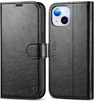 TUCCH Hülle für iPhone 13, Schutzhülle TPU [Kartenfächer], [Standfunktion] [RFID Blocker] Klapphülle, [Magnet] Stoßfeste Handyhülle, Case Kompatibel mit iPhone 13 (6,1 Zoll), Texturiert Schwarz