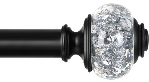 KAMANINA Bastone per Tende Estensibile da 80 a 218 cm, Bastone per Tende Nero con Tappi Terminali Trasparenti, Per Finestre Balconi Camere Da Letto