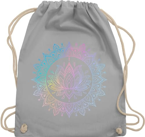 Turnbeutel Rucksack - Yoga - Taschen - Lotusblume Spirituelle Meditation Mandala Pilates Lotus Entspannung - Unisize - Hellgrau - geschenke für fans tasche alles meditations yoga-tasche joga bag