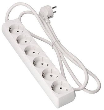 Multiprise 6 Voies 1,5 m 3G 1,5 mm² Blanche sans Interrupteur, idéale pour Plusieurs appareils électroniques à la Maison ou au Bureau.